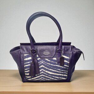 Coach Legacy Candace Satchel Purple Leather Zebra Print Shoulder Bag + Hang Tag